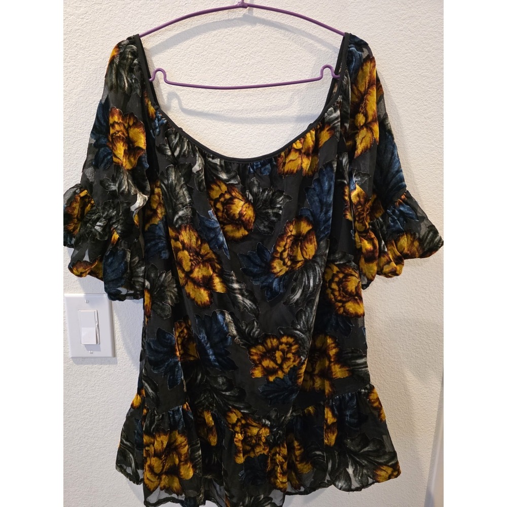 F21 Black Velvet Burnout Floral Tunic/ Minidress Sz M Dark Romantic Whimsigoth - Picture 6 of 8